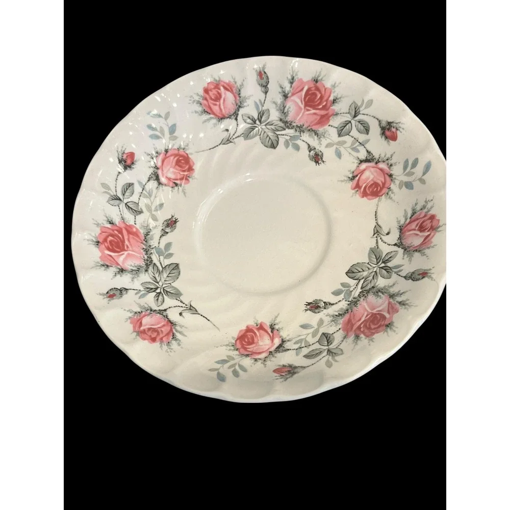 Burleigh Ware Pink Rose Ironstone Teacup and Saucer Burgess & Leigh England